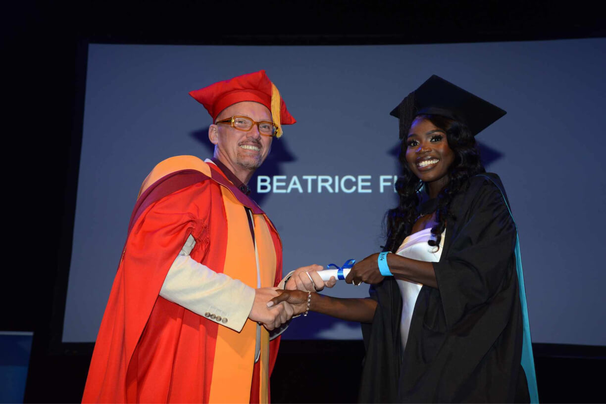 Beatrice Waran, ACAP Valedictorian with Chris Klopper, ACAP Dean