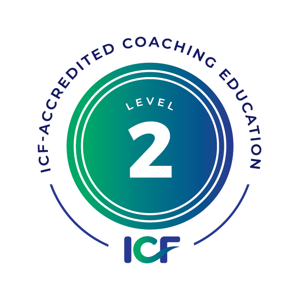 ICF Accredited Coaching Education - Level 2 logo. Blue, green and white.